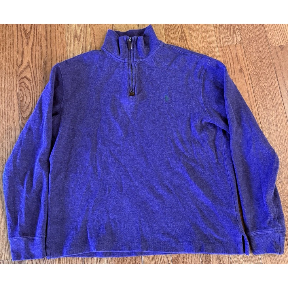 Polo Ralph Lauren Mens Quarter Zip Pullover Purple Rib Knit Sweater Size Small